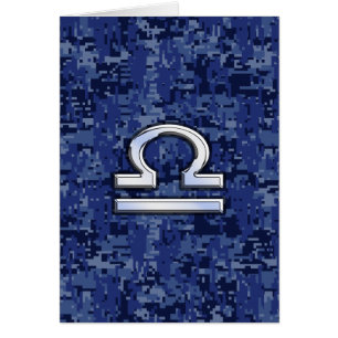 Libra Zodiac Sign on Blue Digital Camouflage