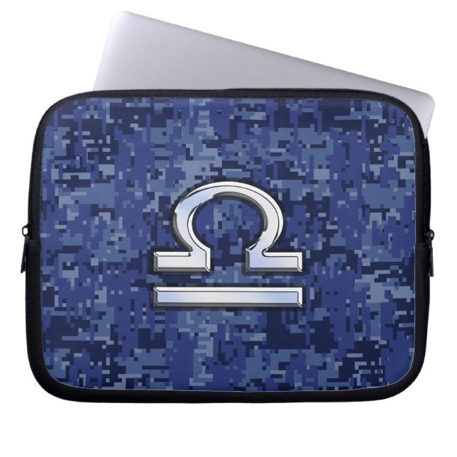 Libra Zodiac Sign on Blue Digital Camouflage Laptop Sleeve (Front)