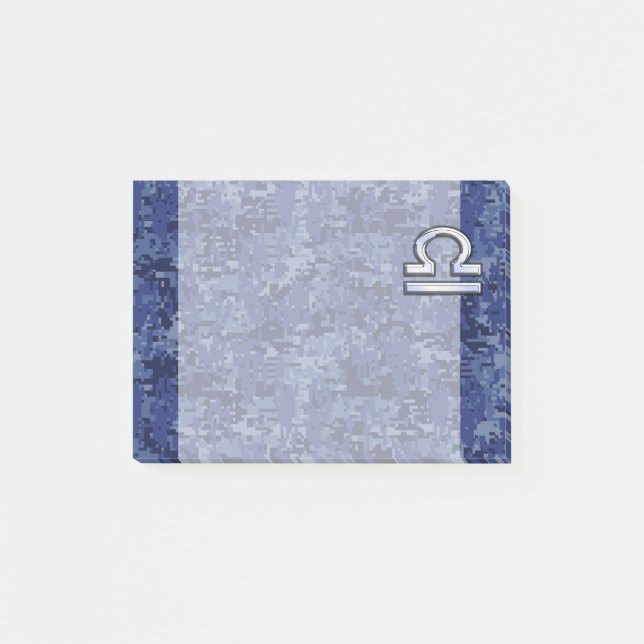Libra Zodiac Sign on Blue Digital Camouflage Post-it Notes (Front)