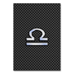 Libra Zodiac Sign on Carbon Fibre Print Table Number