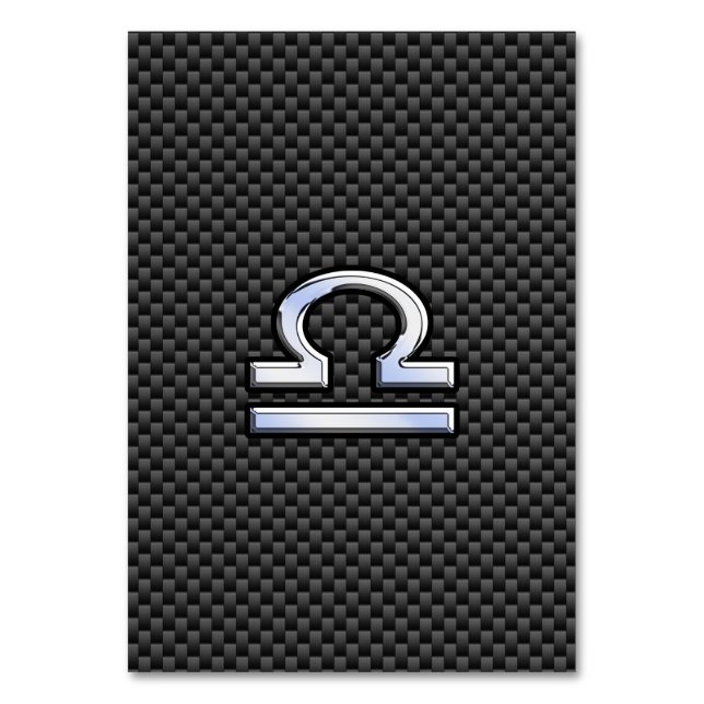 Libra Zodiac Sign on Carbon Fibre Print Table Number (Front)