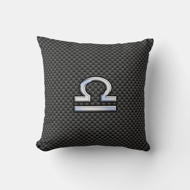 Libra Zodiac Sign on Carbon Fibre Style Cushion (Front)