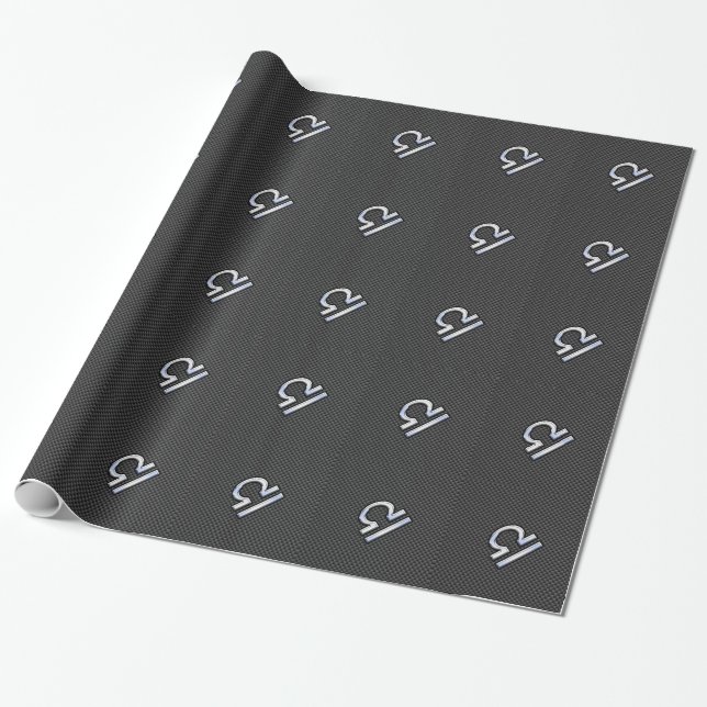 Libra Zodiac Sign on Carbon Fibre Style Wrapping Paper (Unrolled)