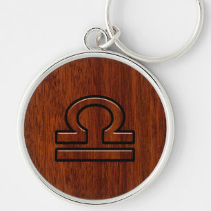 Libra Zodiac Sign on Mahogany Brown Style Print Key Ring