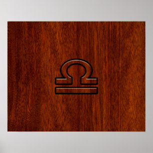 Libra Zodiac Sign on Mahogany Style Print