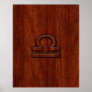 Libra Zodiac Sign on Mahogany Style Print