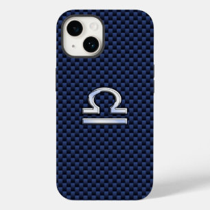 Libra Zodiac Sign on Navy Blue Carbon Fiber Case-Mate iPhone 14 Case