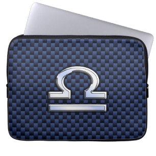 Libra Zodiac Sign on Navy Carbon Fiber Style Laptop Sleeve