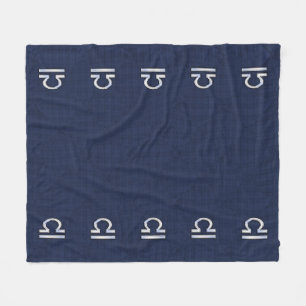 Libra Zodiac Sign on Navy Carbon Fibre Style Fleece Blanket