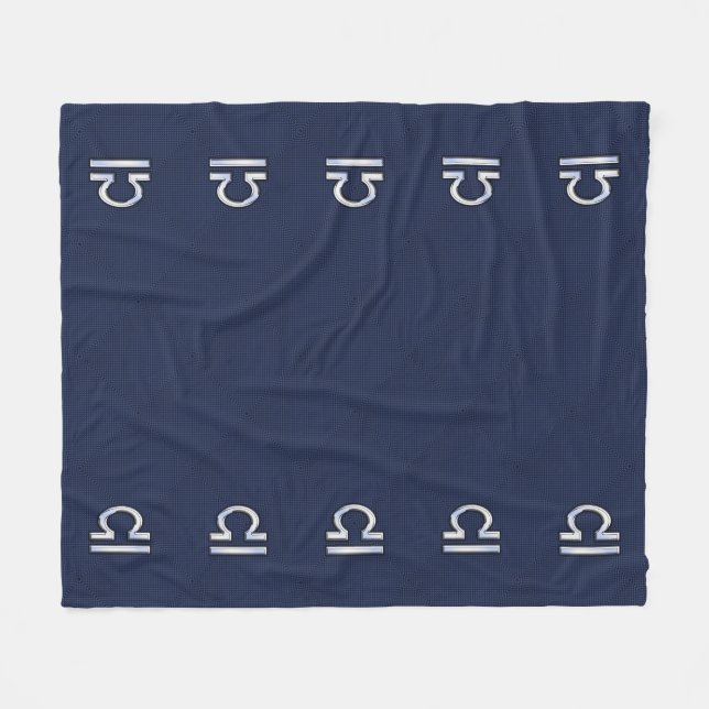 Libra Zodiac Sign on Navy Carbon Fibre Style Fleece Blanket (Front (Horizontal))
