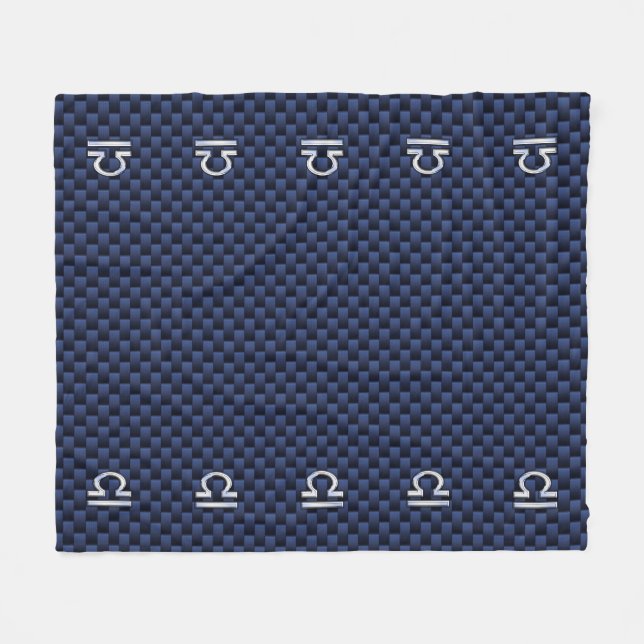 Libra Zodiac Sign on Navy Carbon Fibre Style Fleece Blanket (Front (Horizontal))
