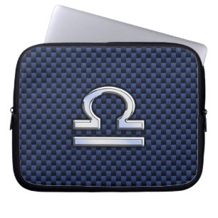 Libra Zodiac Sign on Navy Carbon Fibre Style Laptop Sleeve
