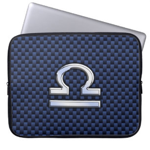 Libra Zodiac Sign on Navy Carbon Fibre Style Laptop Sleeve