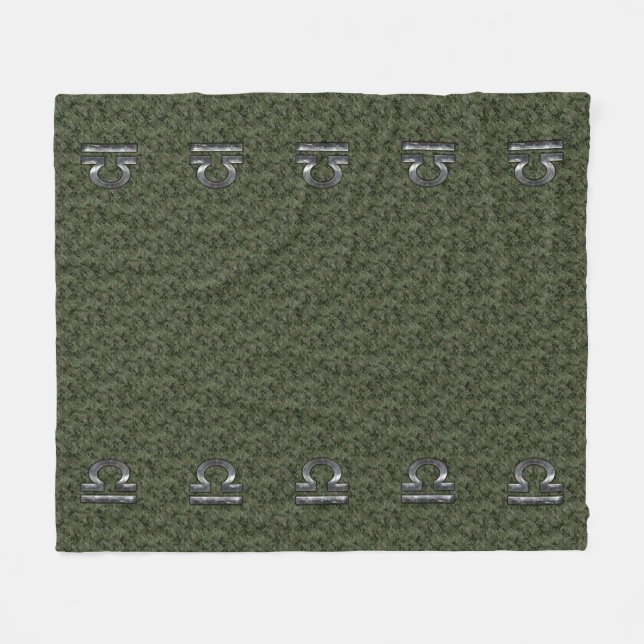 Libra Zodiac Sign on olive green digital camo Fleece Blanket (Front (Horizontal))