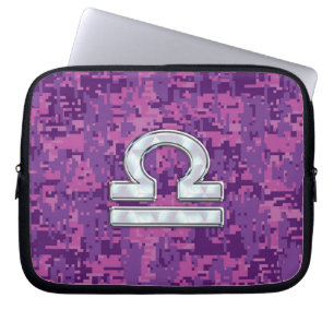 Libra Zodiac Sign on Pink Digital Camo Laptop Sleeve