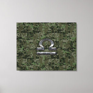 Libra Zodiac Sign on Woodland Green digital camo
