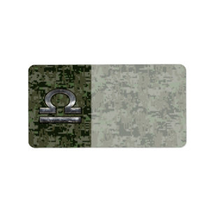 Libra Zodiac Sign on Woodland Green digital camo Label