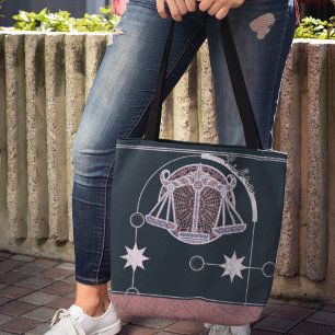Libra Zodiac Sign Pink and Blue Mandala Tote Bag