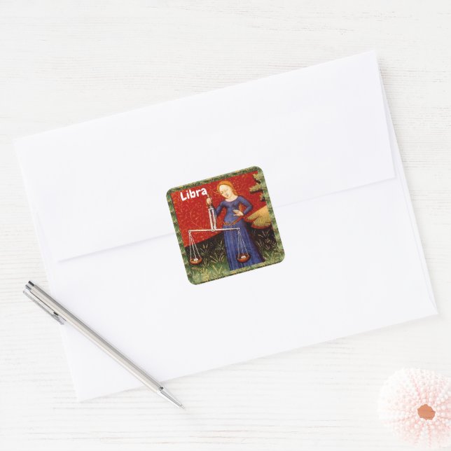 Libra Zodiac Sign Scales Birthday Party Square Sticker (Envelope)