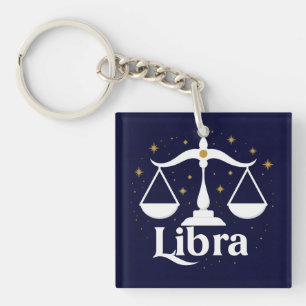 Libra Zodiac Sign Symbol with Stars and Scales Key Ring