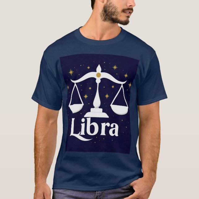 Libra Zodiac Sign Symbol with Stars and Scales T-Shirt (Front)