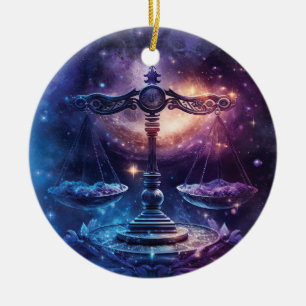 Libra Zodiac Sign Watercolor Design Ceramic Tree Decoration