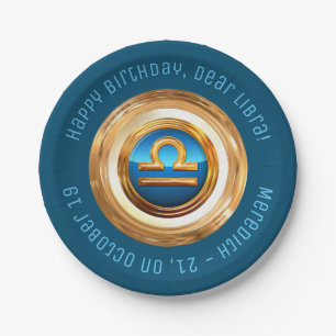 Libra Zodiac Sign With Custom Curved Text Paper Plate