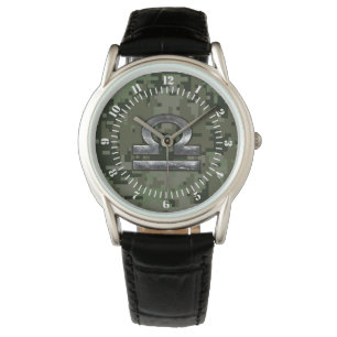 Libra Zodiac Sign Woodland Camouflage Dial Watch