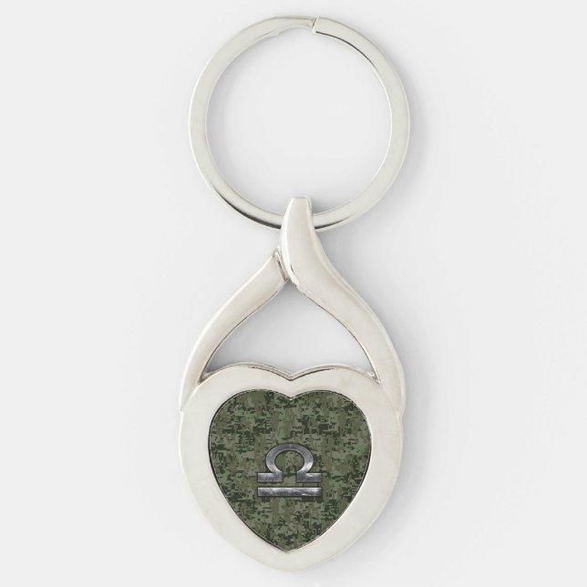 Libra Zodiac Sign Woodland Digital Camouflage Key Ring (Front)