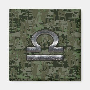 Libra Zodiac Sign Woodland Digital Camouflage Magnet