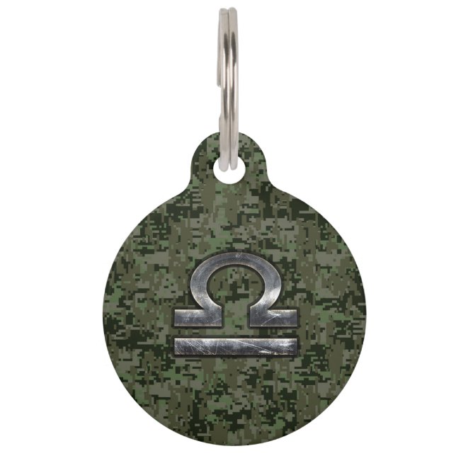 Libra Zodiac Sign Woodland Digital Camouflage Pet Tag (Front)