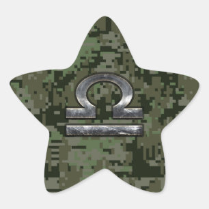 Libra Zodiac Sign Woodland Digital Camouflage Star Sticker