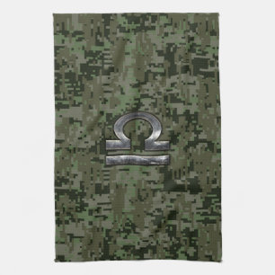 Libra Zodiac Sign Woodland Digital Camouflage Tea Towel