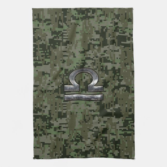 Libra Zodiac Sign Woodland Digital Camouflage Tea Towel (Vertical)