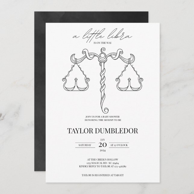 Libra Zodiac Star Sign Astrology Baby Shower Invitation (Front/Back)