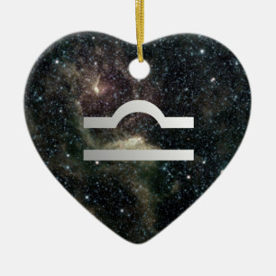 Libra Zodiac Star Sign Universe Birthday Heart Ceramic Tree Decoration