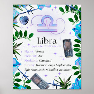 Libra Zodiac Star Sign Y2K White 4:5 Poster