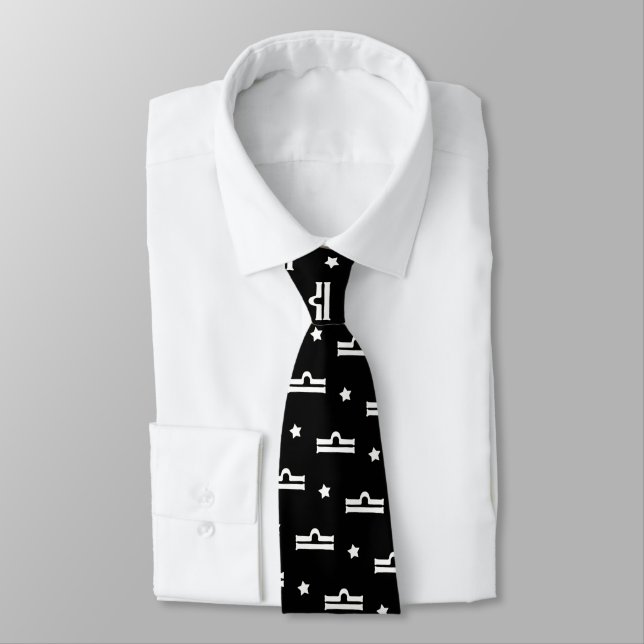 Libra Zodiac Symbol and Stars Pattern Tie (Tied)