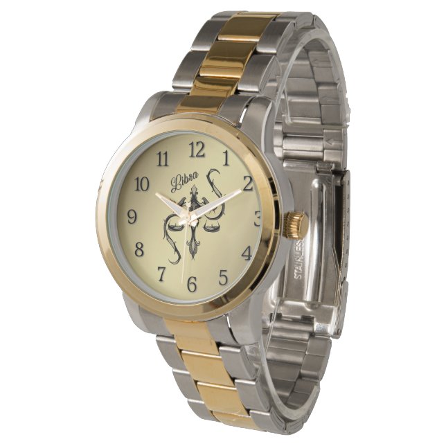 Libra Zodiac Symbol Black Numbers Watch (Angled)