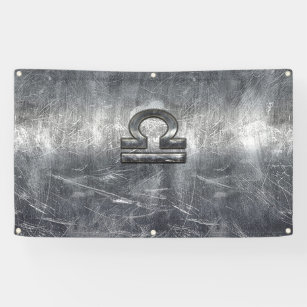 Libra Zodiac Symbol Distressed Industrial Steel Banner