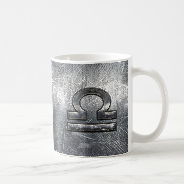 Libra Zodiac Symbol Distressed Industrial Steel Coffee Mug (Right)