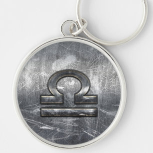 Libra Zodiac Symbol Distressed Industrial Steel Key Ring