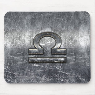 Libra Zodiac Symbol Distressed Industrial Steel Mouse Mat