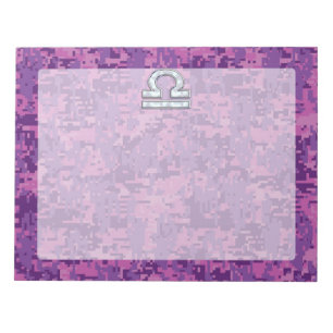 Libra Zodiac Symbol Fuchsia Pink Digital Camo Notepad