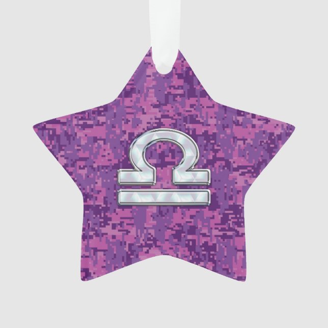 Libra Zodiac Symbol Fuchsia Pink Digital Camo Ornament (Front)