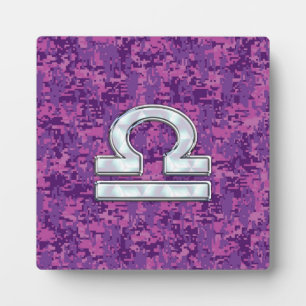 Libra Zodiac Symbol Fuchsia Pink Digital Camo Plaque