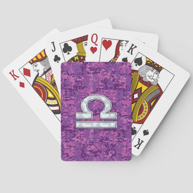 Libra Zodiac Symbol Fuchsia Pink Digital Camo Playing Cards (Back)
