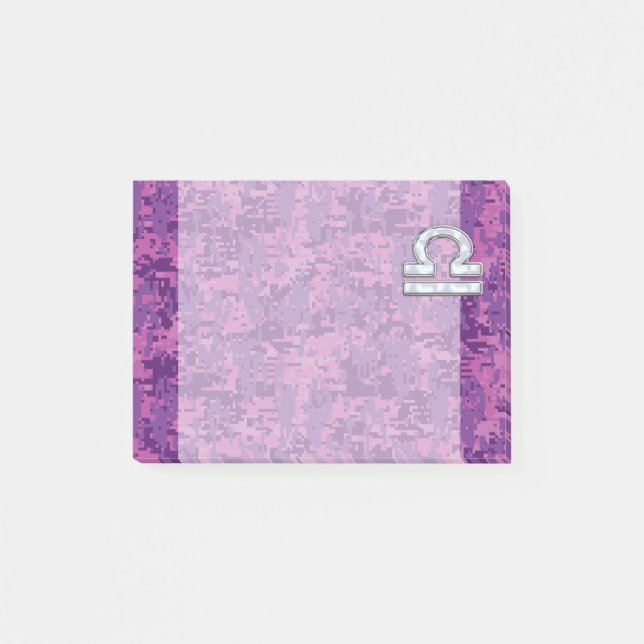 Libra Zodiac Symbol Fuchsia Pink Digital Camo Post-it Notes (Front)