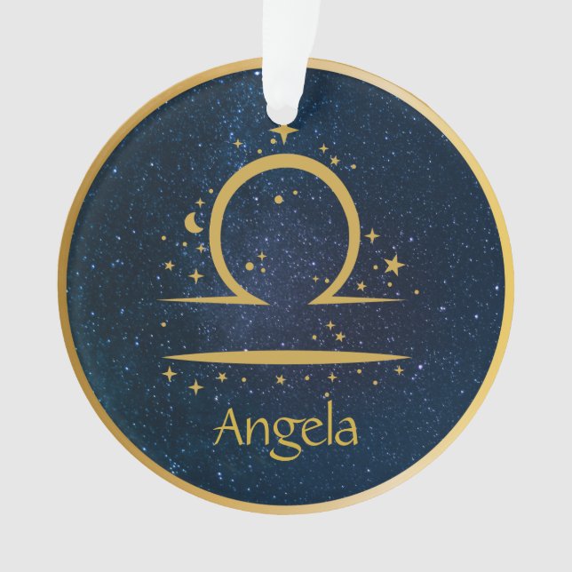 Libra zodiac symbol gold stars sky personalised ornament (Front)
