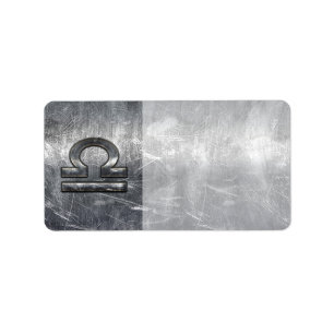 Libra Zodiac Symbol in silver grunge steel style Label